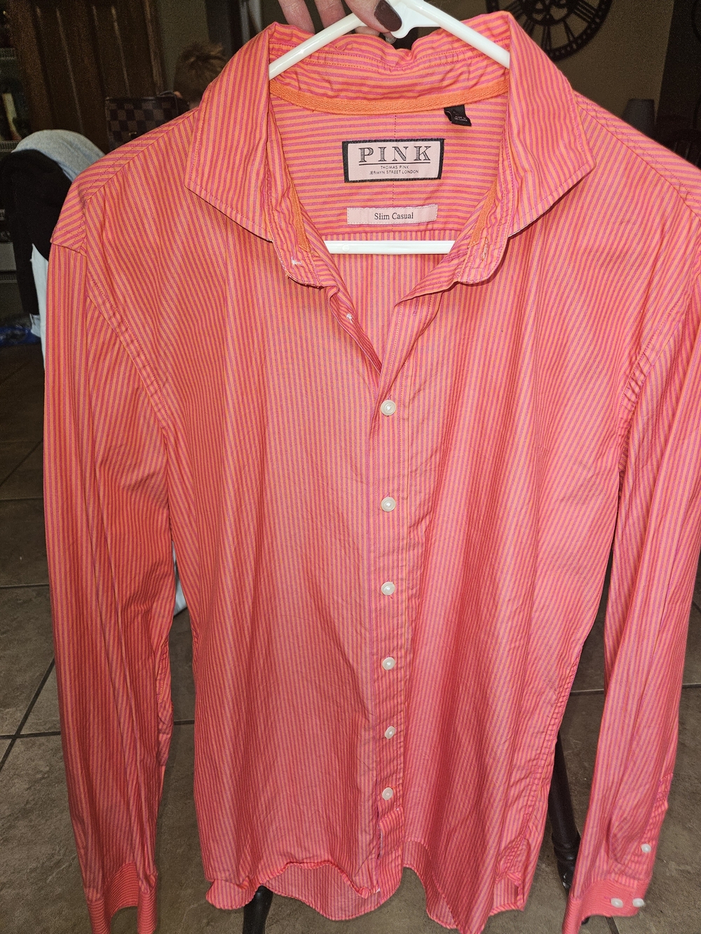 PINK Thomas Pink Slim Casual Men's Pink Stripe Button-Down Shirt